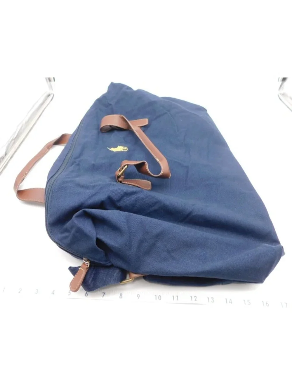 Ralph Lauren Navy Canvas Duffel Travel Gym Bag Leather Handle